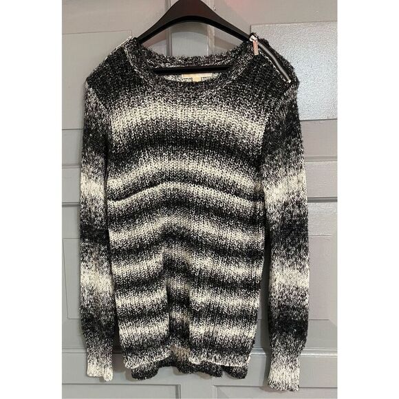 Michael Michael Kors Cotton Blend Long Sleeve Sweater Stripes Zipper Details Sz - Picture 2 of 4